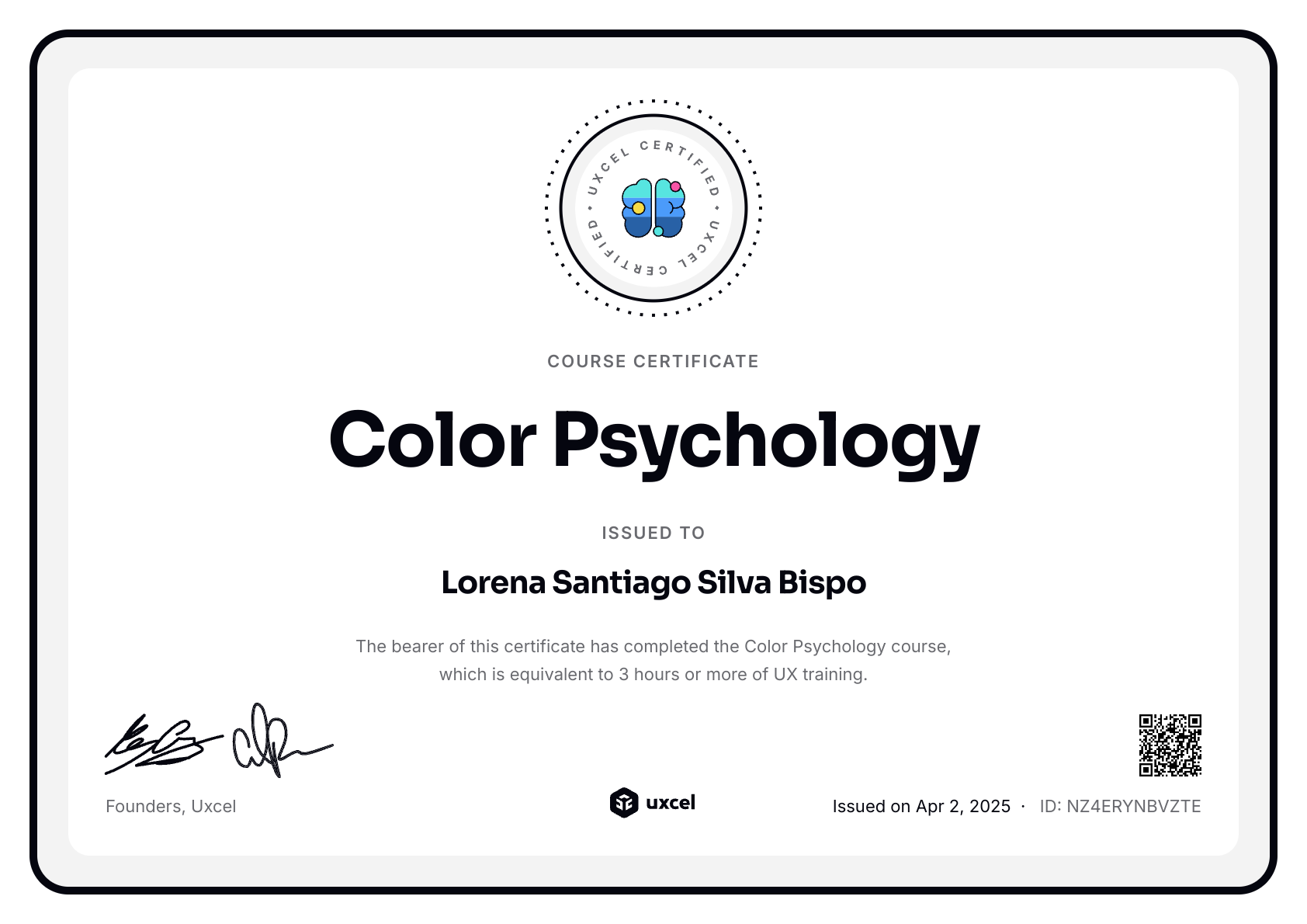 Lorena Santiago Silva Bispo's certificate